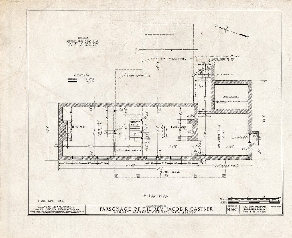 Blueprint HABS NJ,21-ASBU,1- (Sheet 1 of 25) - Reverend Jacob R. Castner Parsonage, Main Street, Asbury, Warren County, NJ