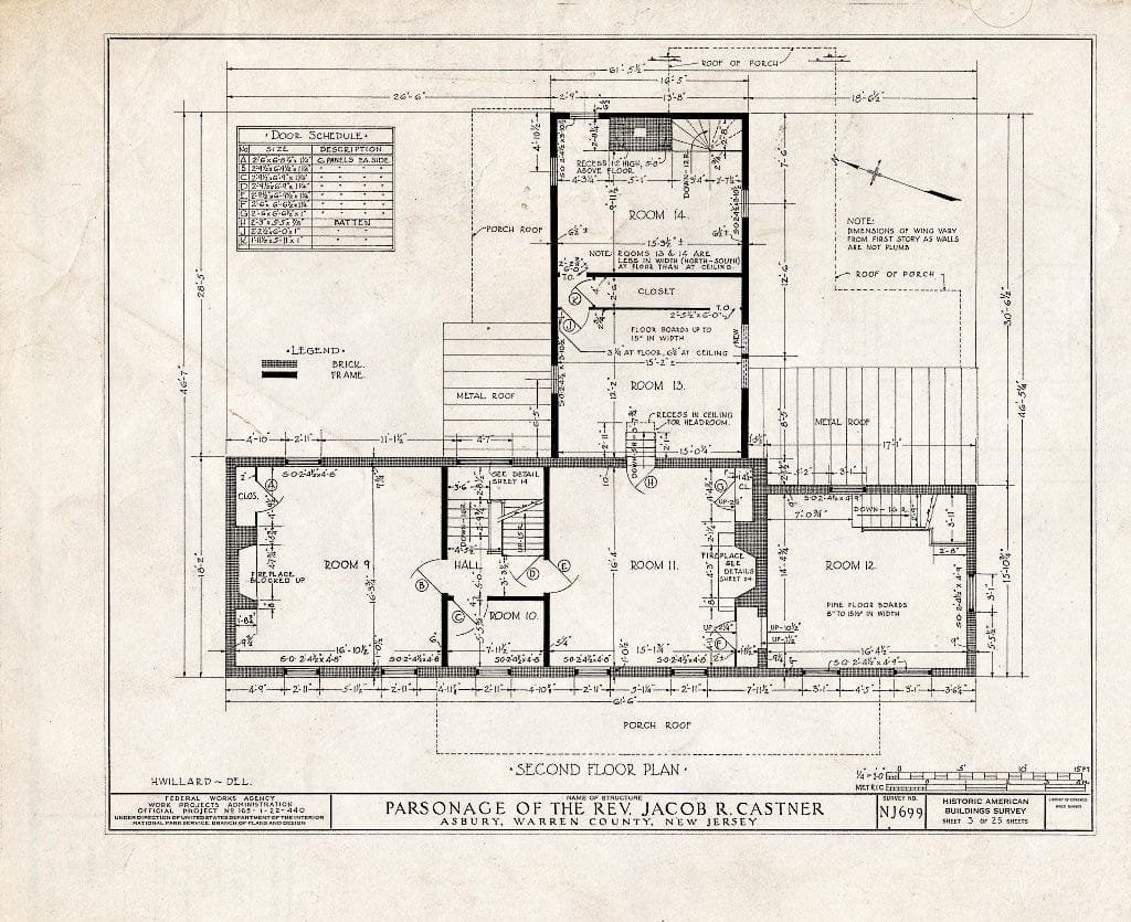Blueprint HABS NJ,21-ASBU,1- (Sheet 3 of 25) - Reverend Jacob R. Castner Parsonage, Main Street, Asbury, Warren County, NJ