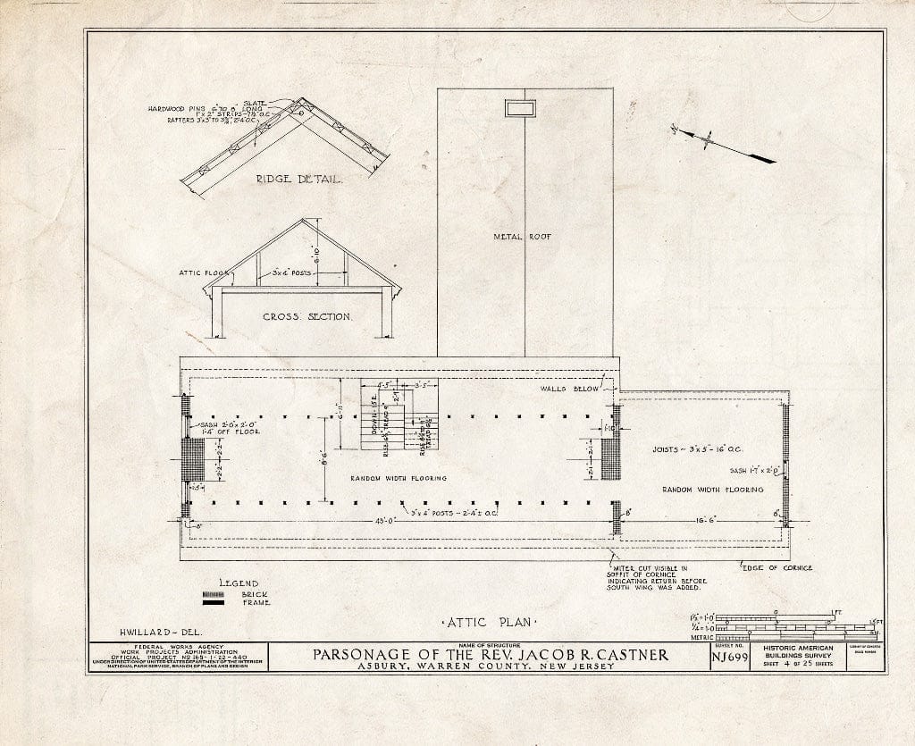Blueprint HABS NJ,21-ASBU,1- (Sheet 4 of 25) - Reverend Jacob R. Castner Parsonage, Main Street, Asbury, Warren County, NJ