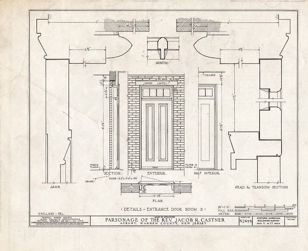 Blueprint HABS NJ,21-ASBU,1- (Sheet 11 of 25) - Reverend Jacob R. Castner Parsonage, Main Street, Asbury, Warren County, NJ