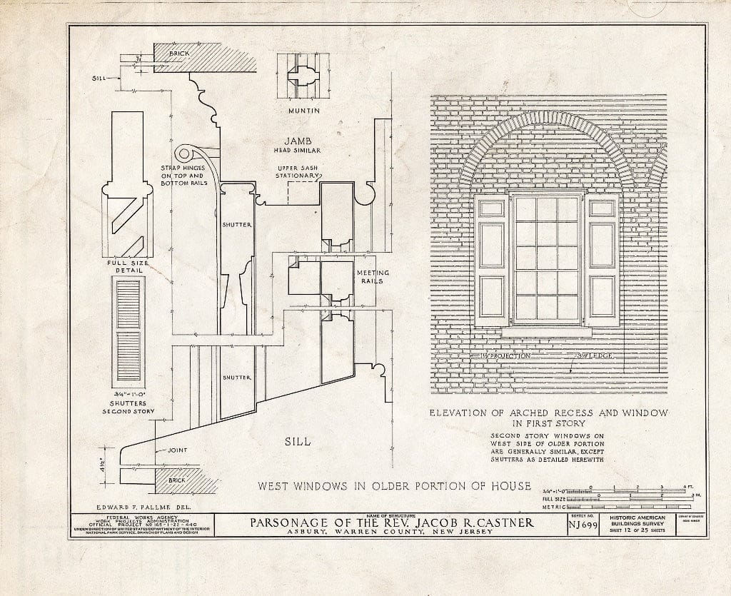 Blueprint HABS NJ,21-ASBU,1- (Sheet 12 of 25) - Reverend Jacob R. Castner Parsonage, Main Street, Asbury, Warren County, NJ