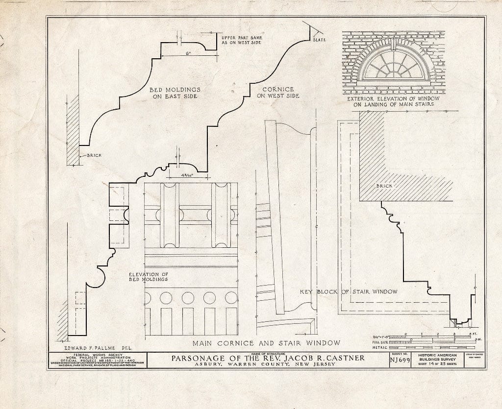 Blueprint HABS NJ,21-ASBU,1- (Sheet 14 of 25) - Reverend Jacob R. Castner Parsonage, Main Street, Asbury, Warren County, NJ