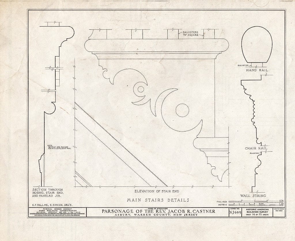 Blueprint HABS NJ,21-ASBU,1- (Sheet 16 of 25) - Reverend Jacob R. Castner Parsonage, Main Street, Asbury, Warren County, NJ