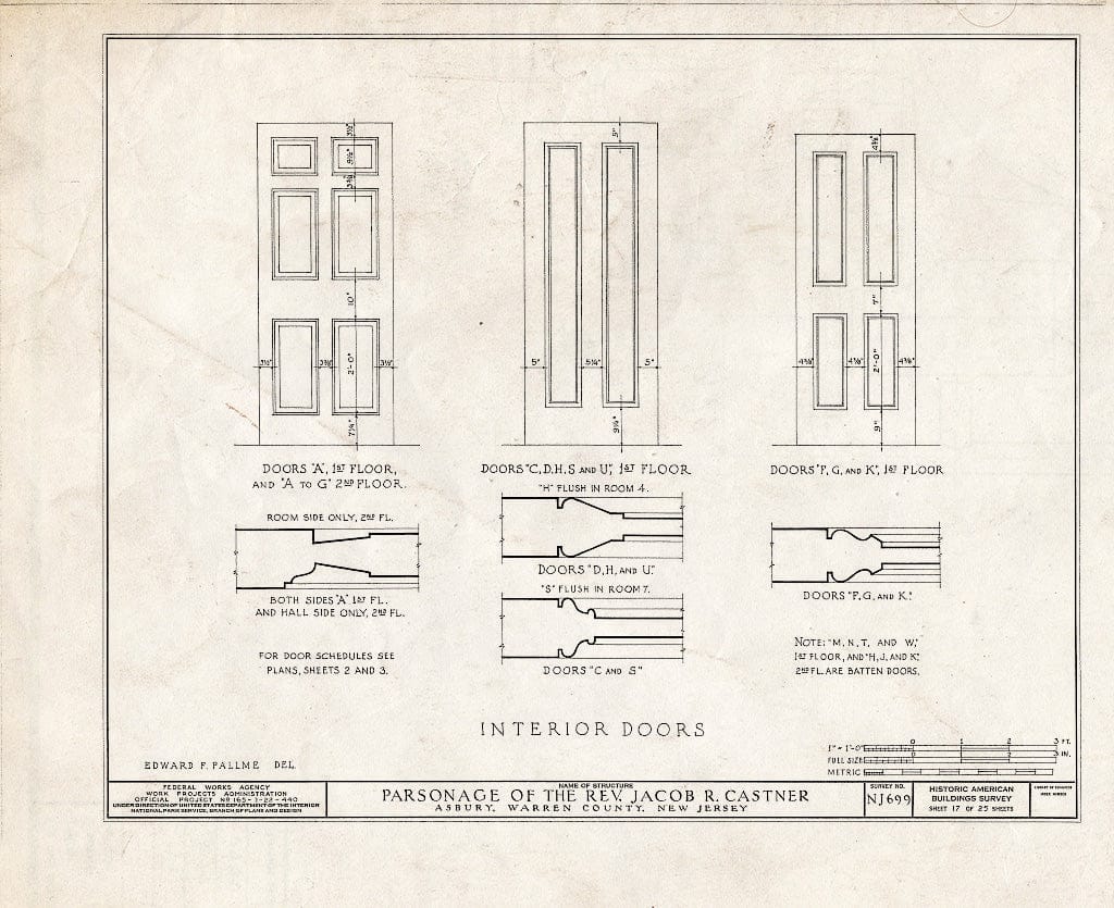 Blueprint HABS NJ,21-ASBU,1- (Sheet 17 of 25) - Reverend Jacob R. Castner Parsonage, Main Street, Asbury, Warren County, NJ