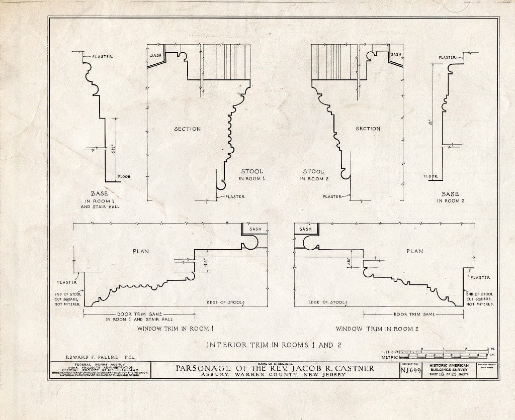 Blueprint HABS NJ,21-ASBU,1- (Sheet 18 of 25) - Reverend Jacob R. Castner Parsonage, Main Street, Asbury, Warren County, NJ