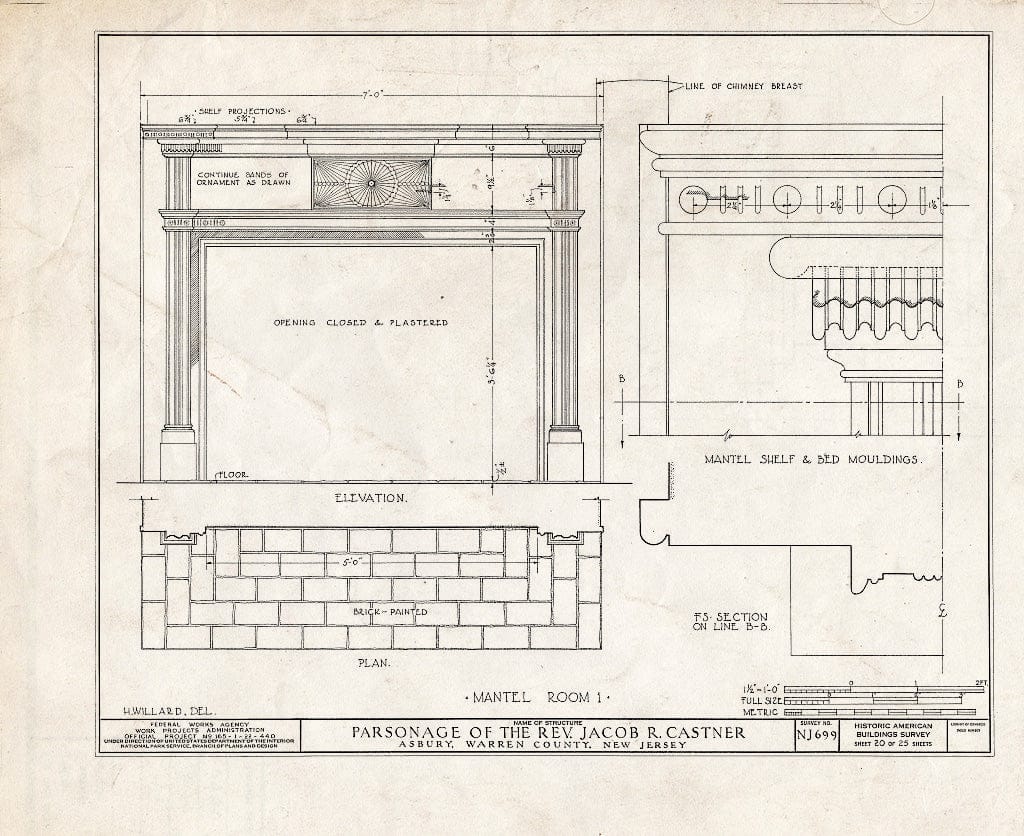 Blueprint HABS NJ,21-ASBU,1- (Sheet 20 of 25) - Reverend Jacob R. Castner Parsonage, Main Street, Asbury, Warren County, NJ