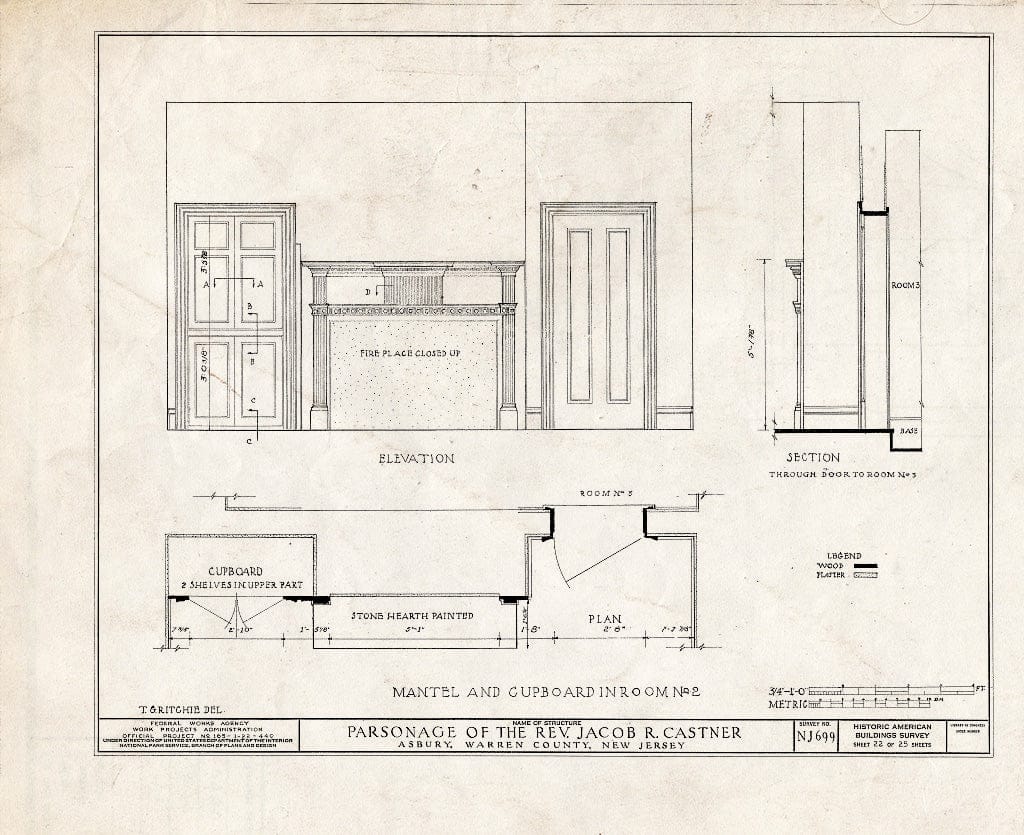 Blueprint HABS NJ,21-ASBU,1- (Sheet 22 of 25) - Reverend Jacob R. Castner Parsonage, Main Street, Asbury, Warren County, NJ