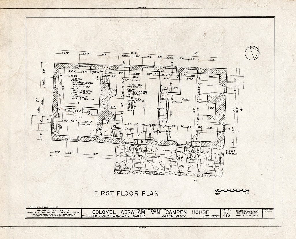 Blueprint HABS NJ,21-Cal,1- (Sheet 3 of 10) - Colonel Abraham Van Campen House, Old Mine Road, Millbrook, Warren County, NJ