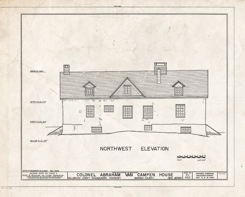 Blueprint HABS NJ,21-Cal,1- (Sheet 5 of 10) - Colonel Abraham Van Campen House, Old Mine Road, Millbrook, Warren County, NJ