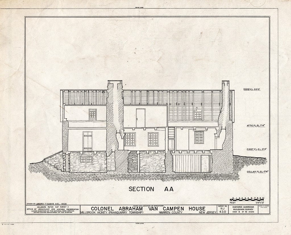 Blueprint HABS NJ,21-Cal,1- (Sheet 8 of 10) - Colonel Abraham Van Campen House, Old Mine Road, Millbrook, Warren County, NJ