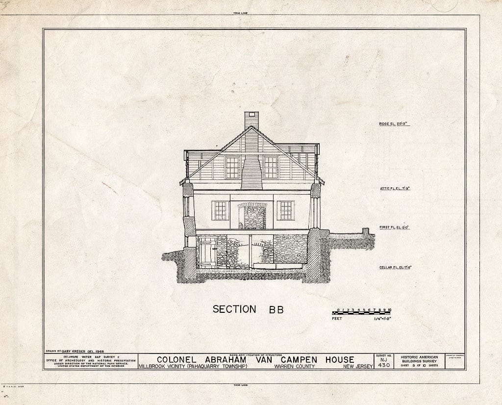 Blueprint HABS NJ,21-Cal,1- (Sheet 9 of 10) - Colonel Abraham Van Campen House, Old Mine Road, Millbrook, Warren County, NJ