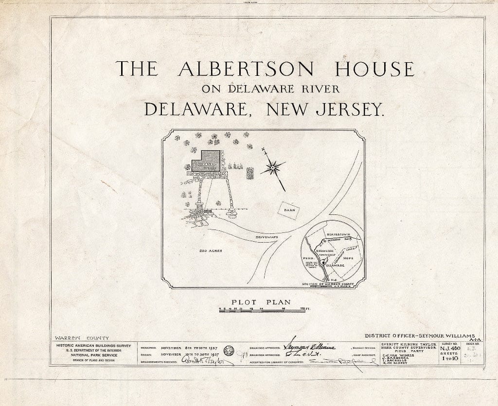 Blueprint HABS NJ,21-DEL,1- (Sheet 0 of 10) - Albertson House, Delaware, Warren County, NJ