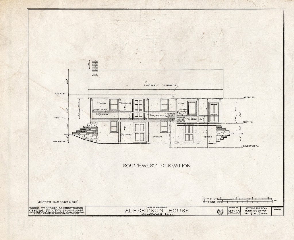 Blueprint HABS NJ,21-DEL,1- (Sheet 4 of 10) - Albertson House, Delaware, Warren County, NJ