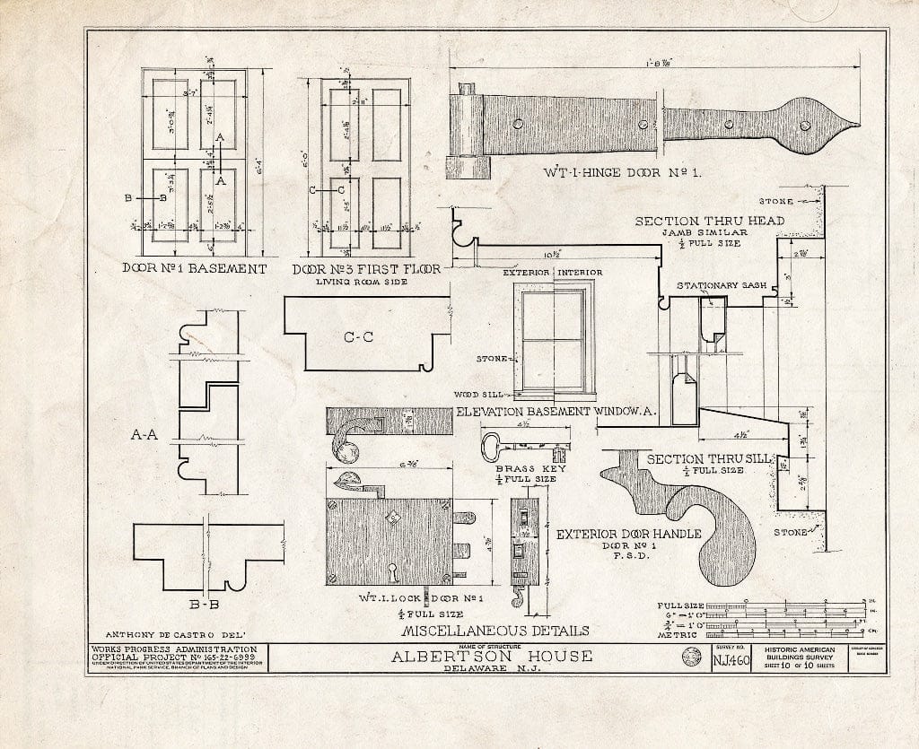 Blueprint HABS NJ,21-DEL,1- (Sheet 10 of 10) - Albertson House, Delaware, Warren County, NJ