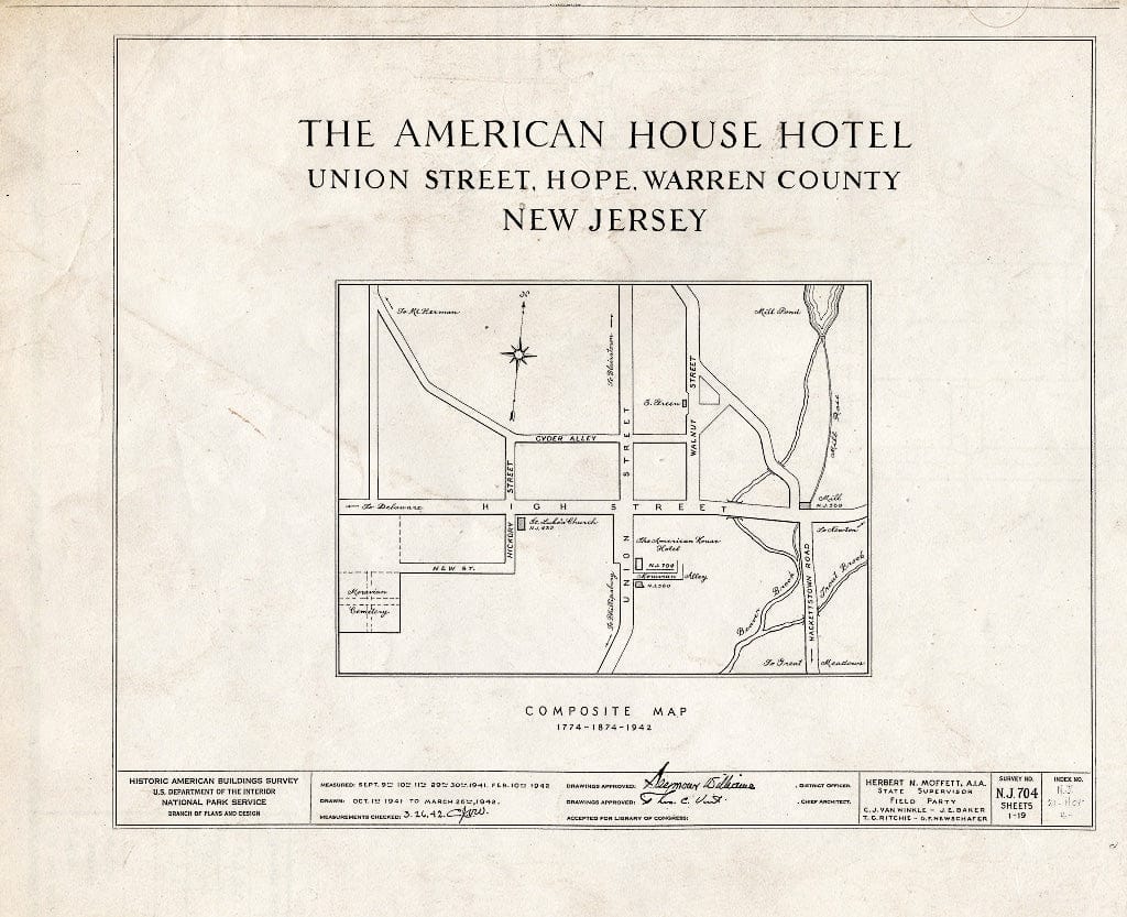 Blueprint HABS NJ,21-HOP,4- (Sheet 0 of 19) - American House Hotel, Union Street & Moravian Alley, Hope, Warren County, NJ