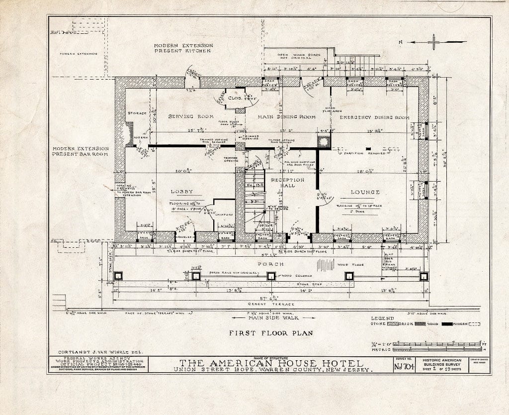 Blueprint HABS NJ,21-HOP,4- (Sheet 2 of 19) - American House Hotel, Union Street & Moravian Alley, Hope, Warren County, NJ