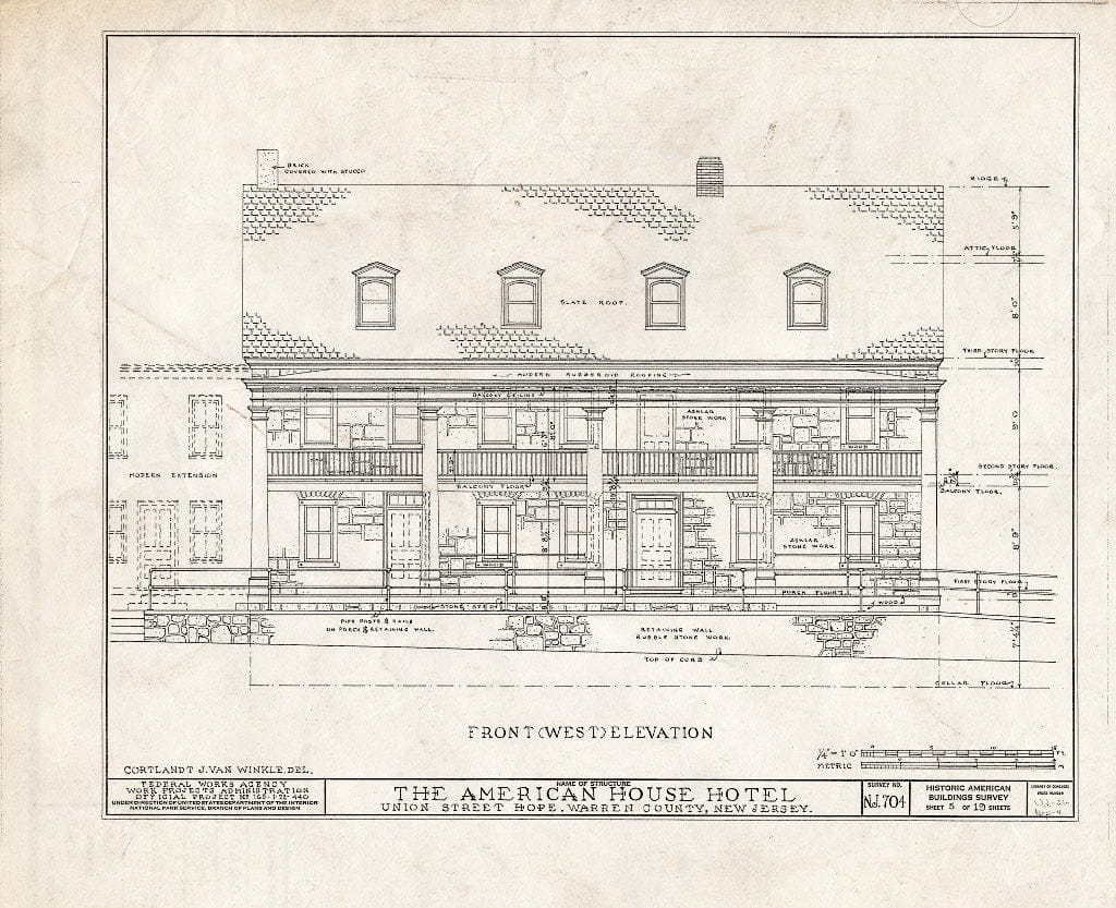 Blueprint HABS NJ,21-HOP,4- (Sheet 5 of 19) - American House Hotel, Union Street & Moravian Alley, Hope, Warren County, NJ