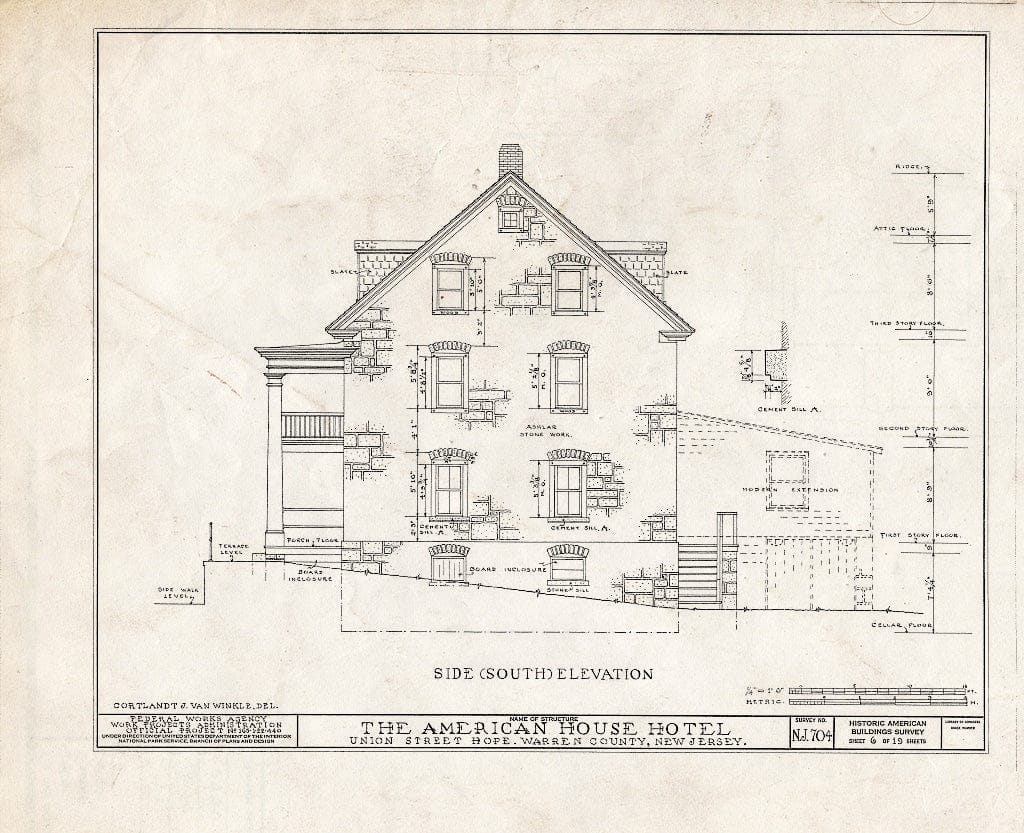 Blueprint HABS NJ,21-HOP,4- (Sheet 6 of 19) - American House Hotel, Union Street & Moravian Alley, Hope, Warren County, NJ