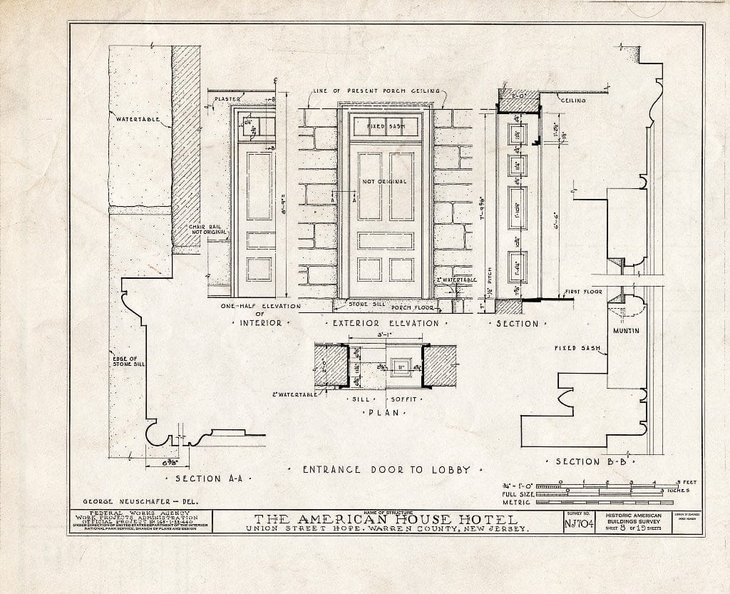 Blueprint HABS NJ,21-HOP,4- (Sheet 8 of 19) - American House Hotel, Union Street & Moravian Alley, Hope, Warren County, NJ