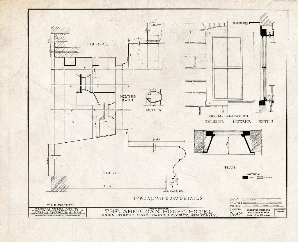 Blueprint HABS NJ,21-HOP,4- (Sheet 9 of 19) - American House Hotel, Union Street & Moravian Alley, Hope, Warren County, NJ