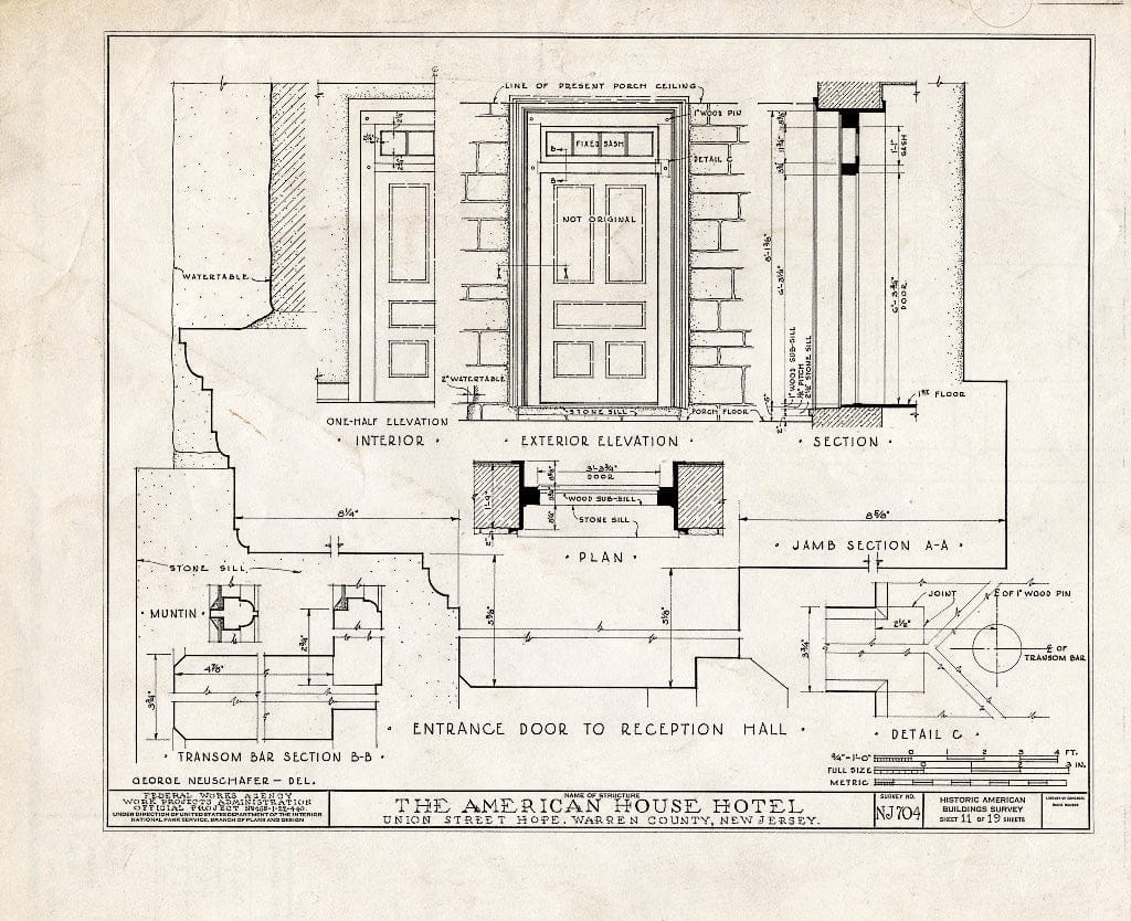 Blueprint HABS NJ,21-HOP,4- (Sheet 11 of 19) - American House Hotel, Union Street & Moravian Alley, Hope, Warren County, NJ