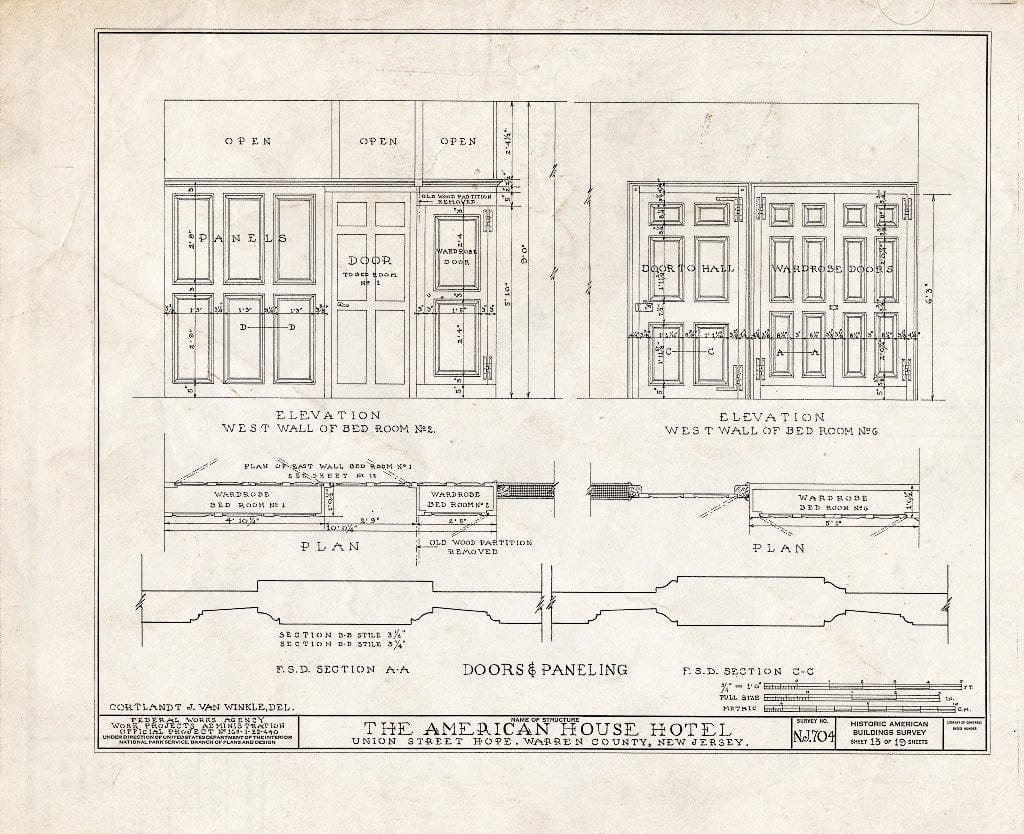 Blueprint HABS NJ,21-HOP,4- (Sheet 13 of 19) - American House Hotel, Union Street & Moravian Alley, Hope, Warren County, NJ