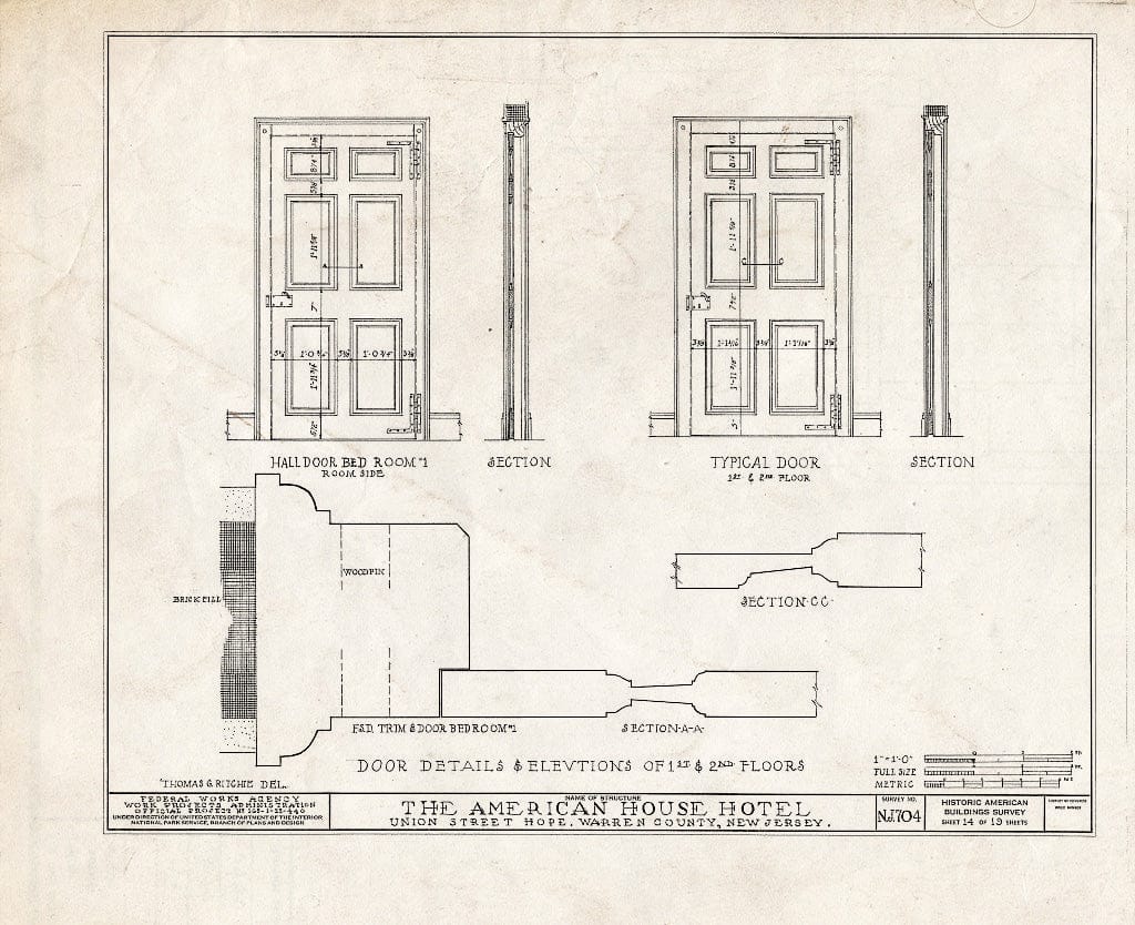 Blueprint HABS NJ,21-HOP,4- (Sheet 14 of 19) - American House Hotel, Union Street & Moravian Alley, Hope, Warren County, NJ