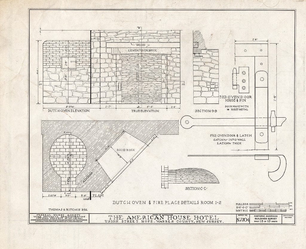 Blueprint HABS NJ,21-HOP,4- (Sheet 15 of 19) - American House Hotel, Union Street & Moravian Alley, Hope, Warren County, NJ
