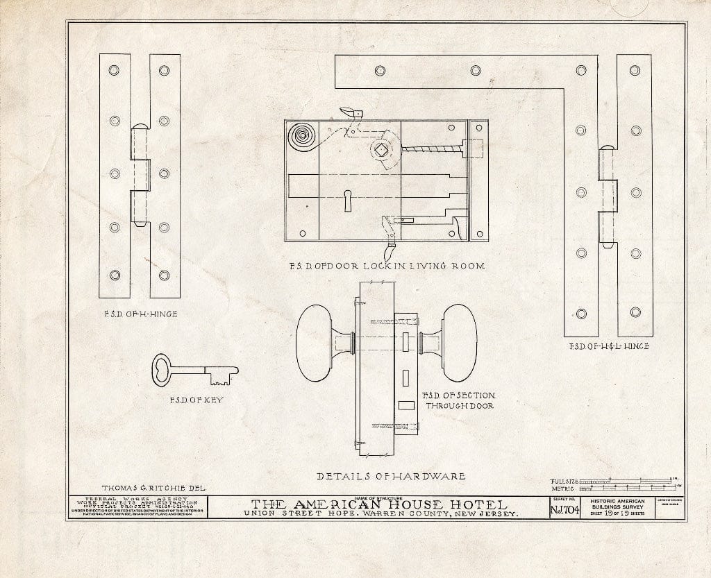 Blueprint HABS NJ,21-HOP,4- (Sheet 19 of 19) - American House Hotel, Union Street & Moravian Alley, Hope, Warren County, NJ