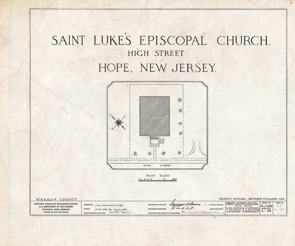 Blueprint HABS NJ,21-HOP,1- (Sheet 0 of 22) - St. Luke's Episcopal Church, High Street & Hickory Street, Hope, Warren County, NJ
