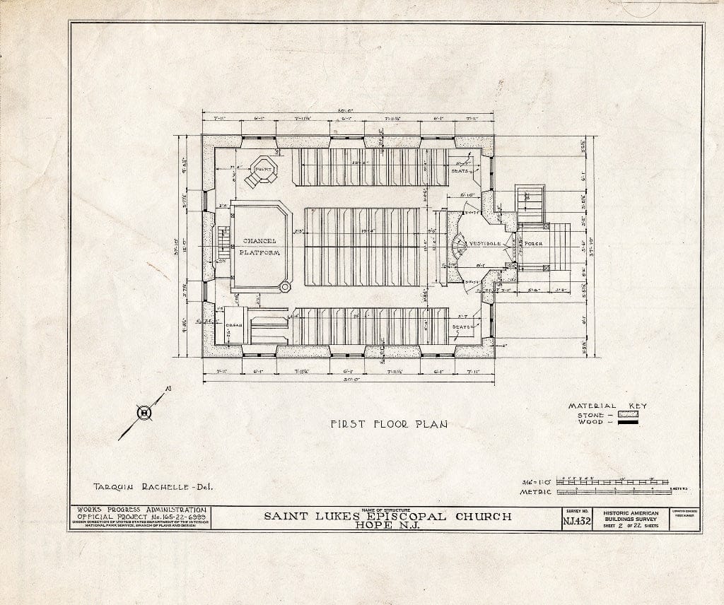 Blueprint HABS NJ,21-HOP,1- (Sheet 2 of 22) - St. Luke's Episcopal Church, High Street & Hickory Street, Hope, Warren County, NJ