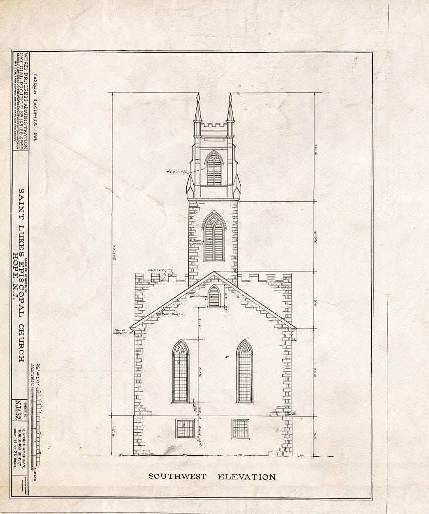 Blueprint HABS NJ,21-HOP,1- (Sheet 8 of 22) - St. Luke's Episcopal Church, High Street & Hickory Street, Hope, Warren County, NJ