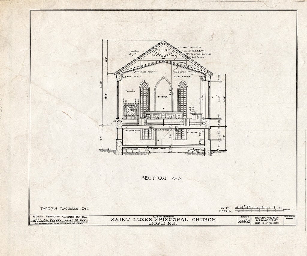 Blueprint HABS NJ,21-HOP,1- (Sheet 9 of 22) - St. Luke's Episcopal Church, High Street & Hickory Street, Hope, Warren County, NJ