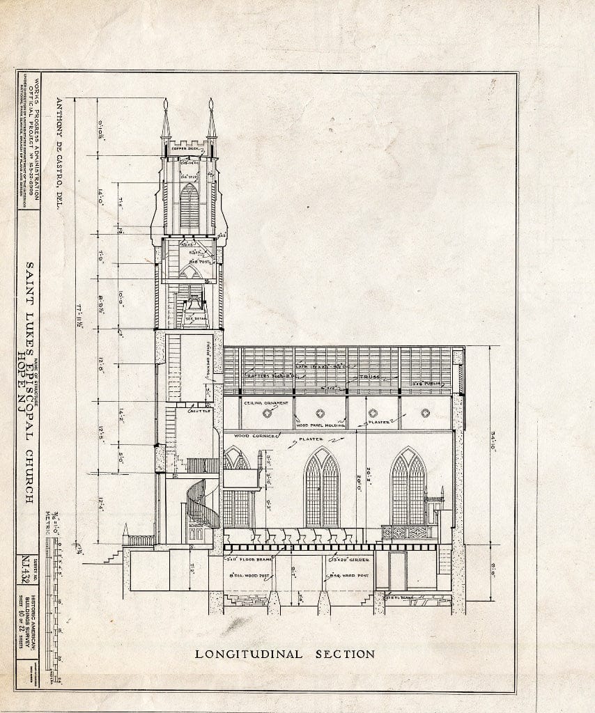 Blueprint HABS NJ,21-HOP,1- (Sheet 10 of 22) - St. Luke's Episcopal Church, High Street & Hickory Street, Hope, Warren County, NJ