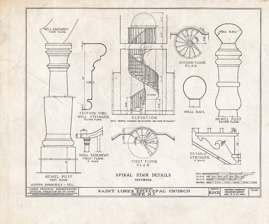 Blueprint HABS NJ,21-HOP,1- (Sheet 13 of 22) - St. Luke's Episcopal Church, High Street & Hickory Street, Hope, Warren County, NJ