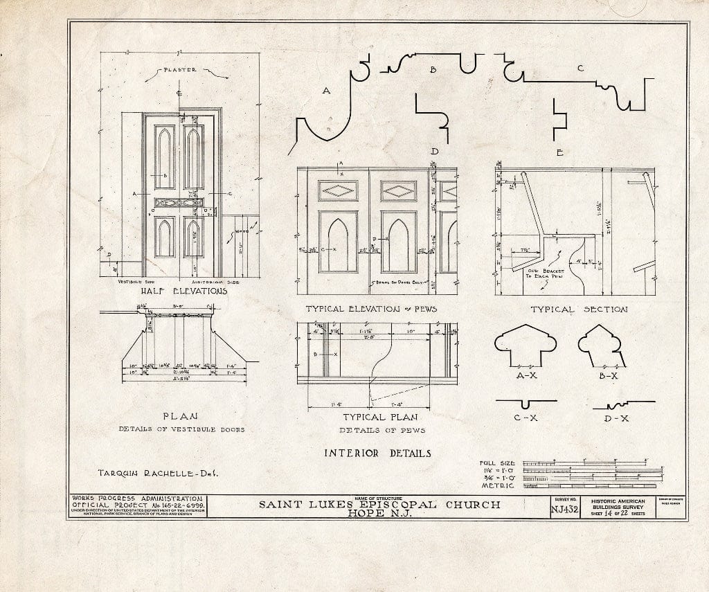 Blueprint HABS NJ,21-HOP,1- (Sheet 14 of 22) - St. Luke's Episcopal Church, High Street & Hickory Street, Hope, Warren County, NJ