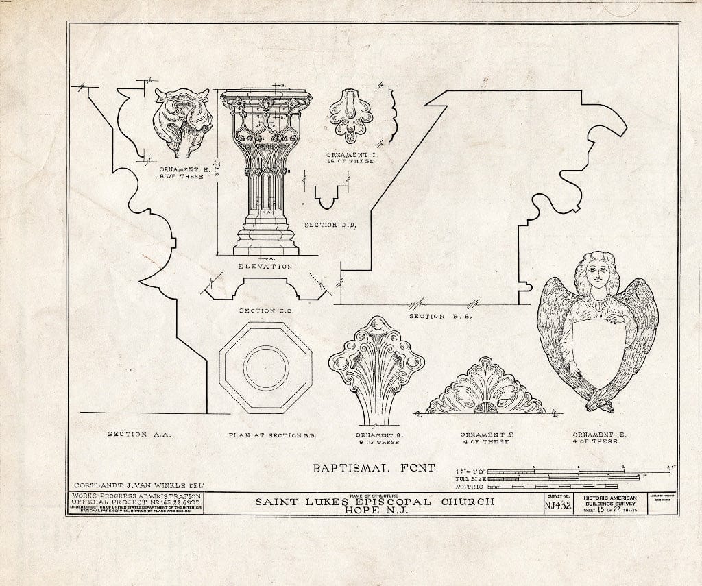Blueprint HABS NJ,21-HOP,1- (Sheet 15 of 22) - St. Luke's Episcopal Church, High Street & Hickory Street, Hope, Warren County, NJ