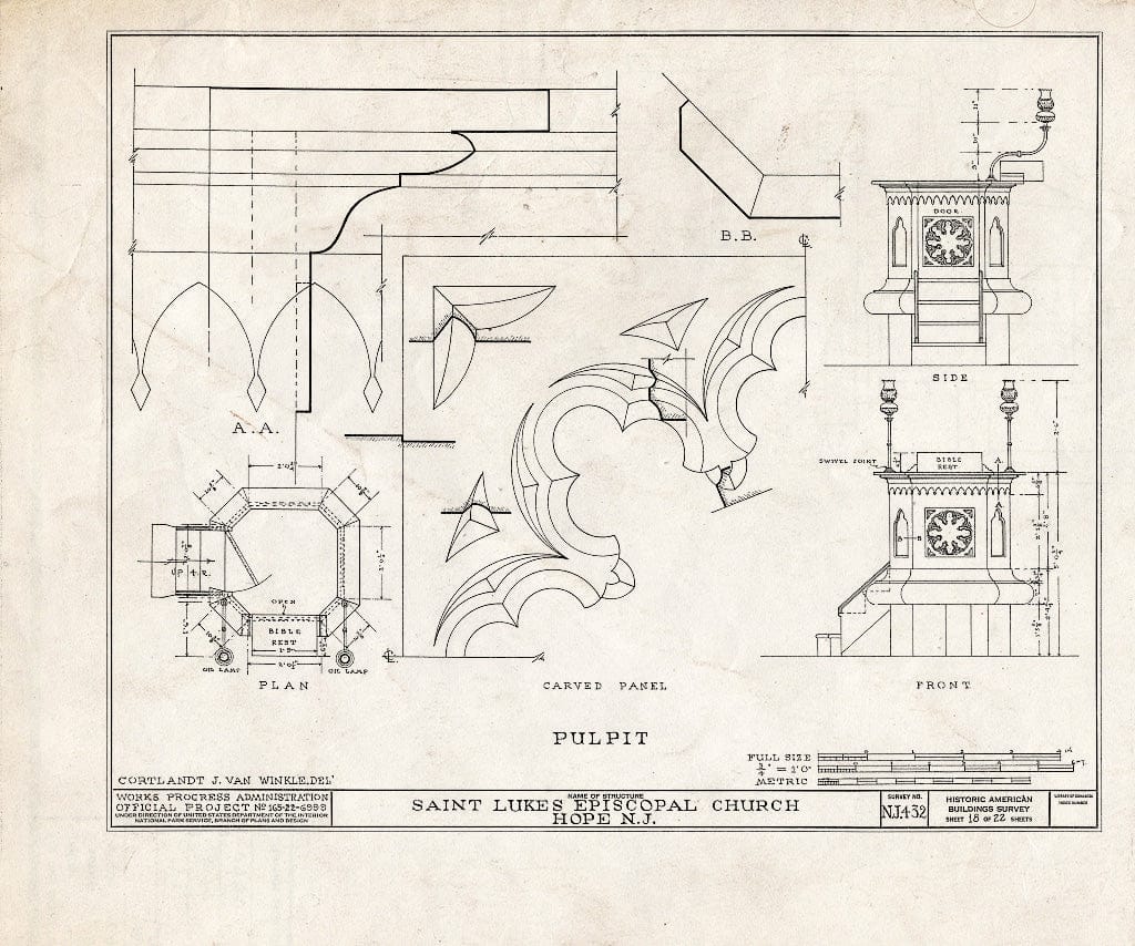 Blueprint HABS NJ,21-HOP,1- (Sheet 18 of 22) - St. Luke's Episcopal Church, High Street & Hickory Street, Hope, Warren County, NJ