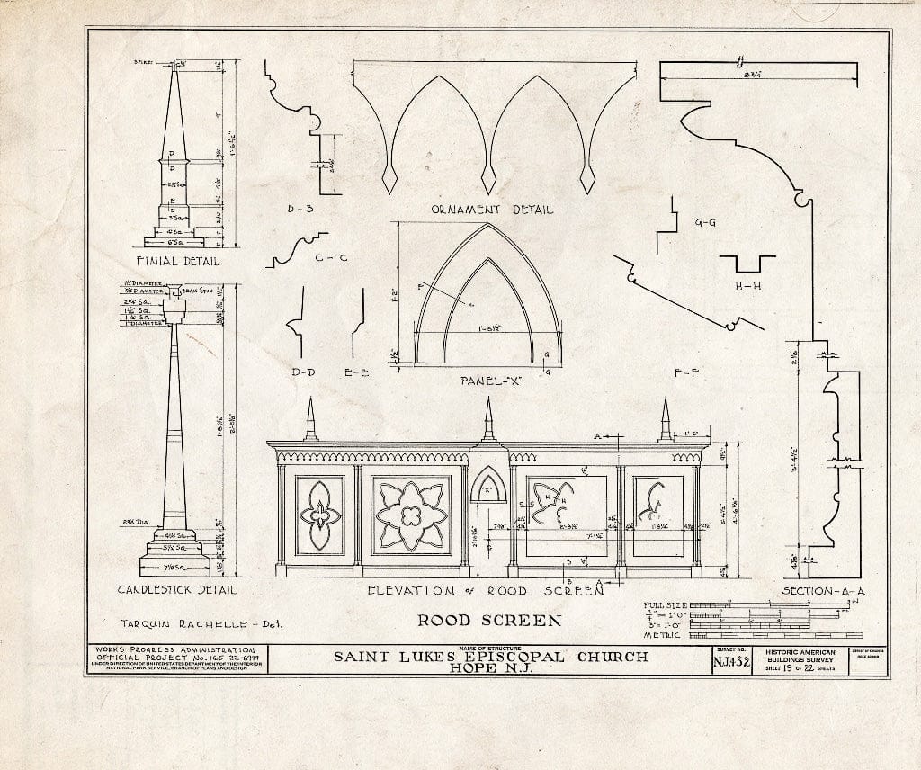 Blueprint HABS NJ,21-HOP,1- (Sheet 19 of 22) - St. Luke's Episcopal Church, High Street & Hickory Street, Hope, Warren County, NJ