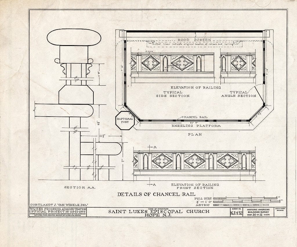 Blueprint HABS NJ,21-HOP,1- (Sheet 20 of 22) - St. Luke's Episcopal Church, High Street & Hickory Street, Hope, Warren County, NJ