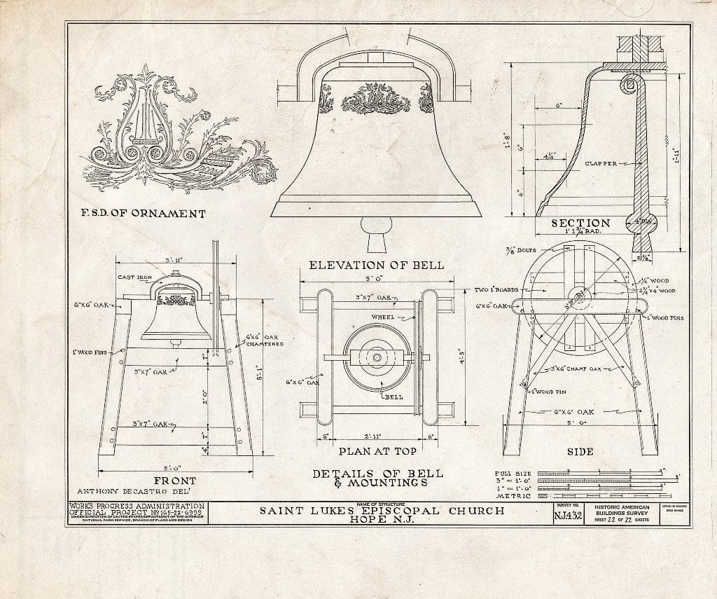 Blueprint HABS NJ,21-HOP,1- (Sheet 22 of 22) - St. Luke's Episcopal Church, High Street & Hickory Street, Hope, Warren County, NJ