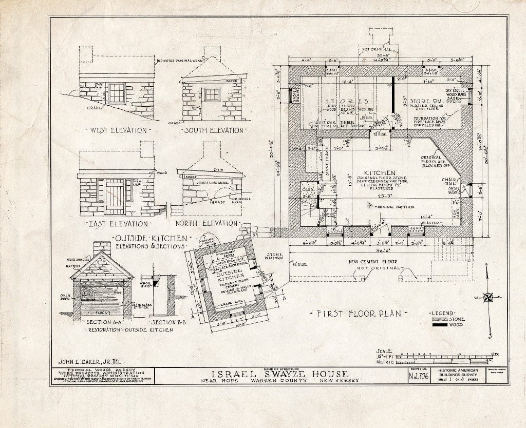 Blueprint HABS NJ,21-HOP.V,3- (Sheet 1 of 8) - Israel Swayze House, Hope, Warren County, NJ
