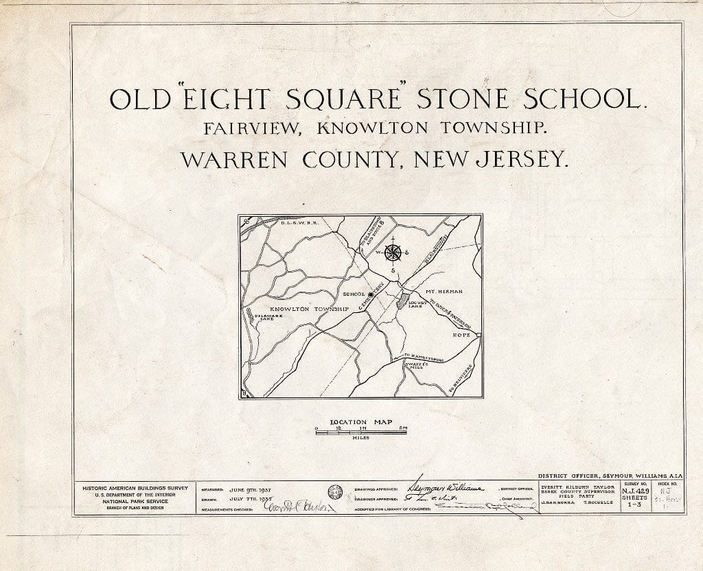 Blueprint HABS NJ,21-HOP.V,1- (Sheet 0 of 3) - Old Eight-Square Stone School, Hope, Warren County, NJ