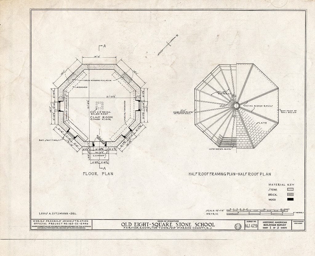 Blueprint HABS NJ,21-HOP.V,1- (Sheet 1 of 3) - Old Eight-Square Stone School, Hope, Warren County, NJ