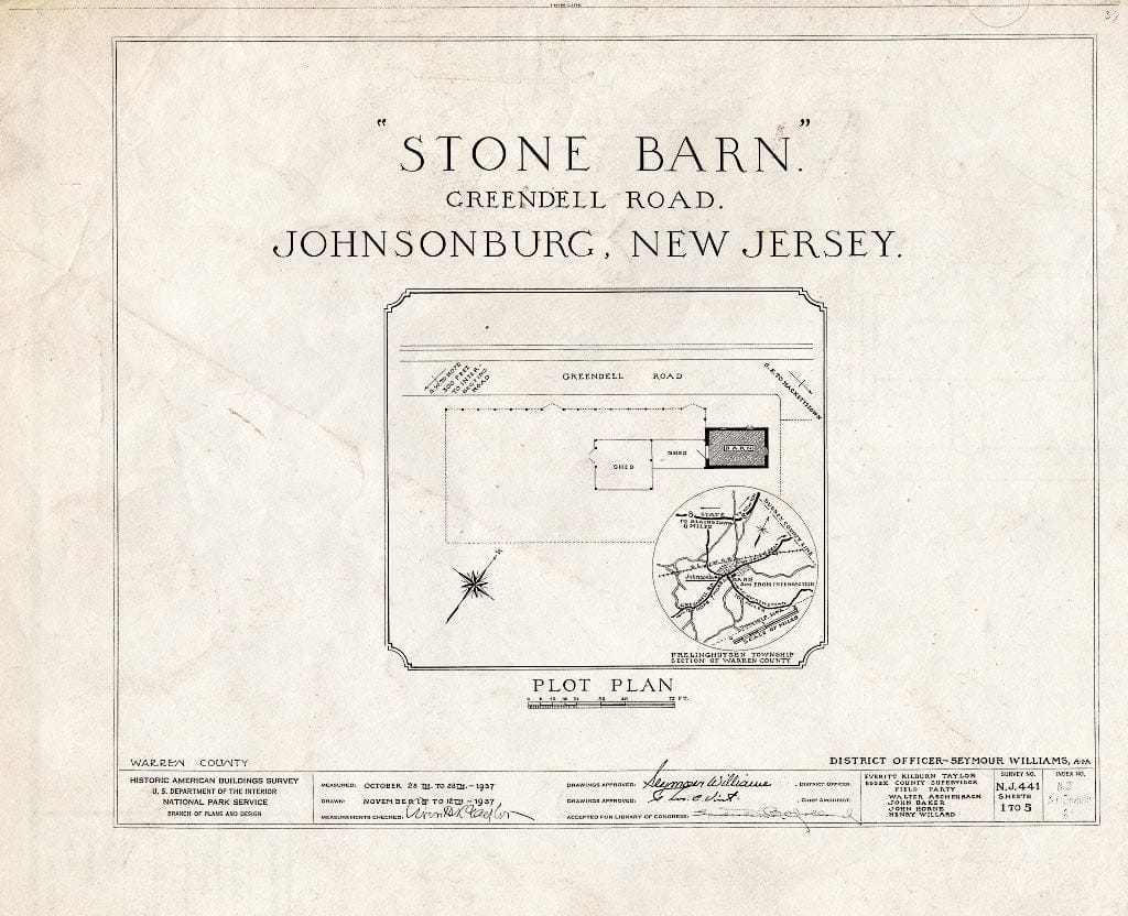 Blueprint HABS NJ,21-JONBU,2- (Sheet 0 of 5) - Dennis Stone Barn (Storehouse), Greendell Road, Johnsonburg, Warren County, NJ