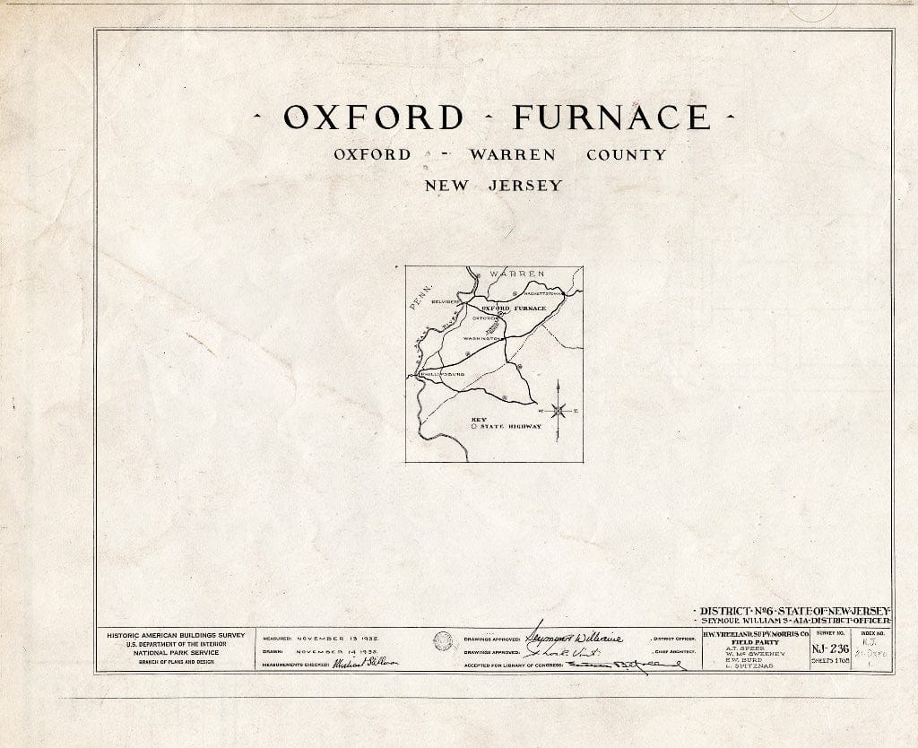 Blueprint HABS NJ,21-OXFO,1- (Sheet 0 of 8) - Oxford Furnace, Oxford, Warren County, NJ
