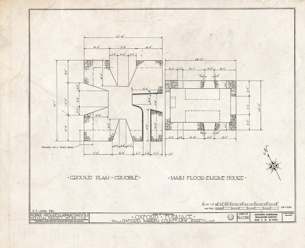 Blueprint HABS NJ,21-OXFO,1- (Sheet 1 of 8) - Oxford Furnace, Oxford, Warren County, NJ
