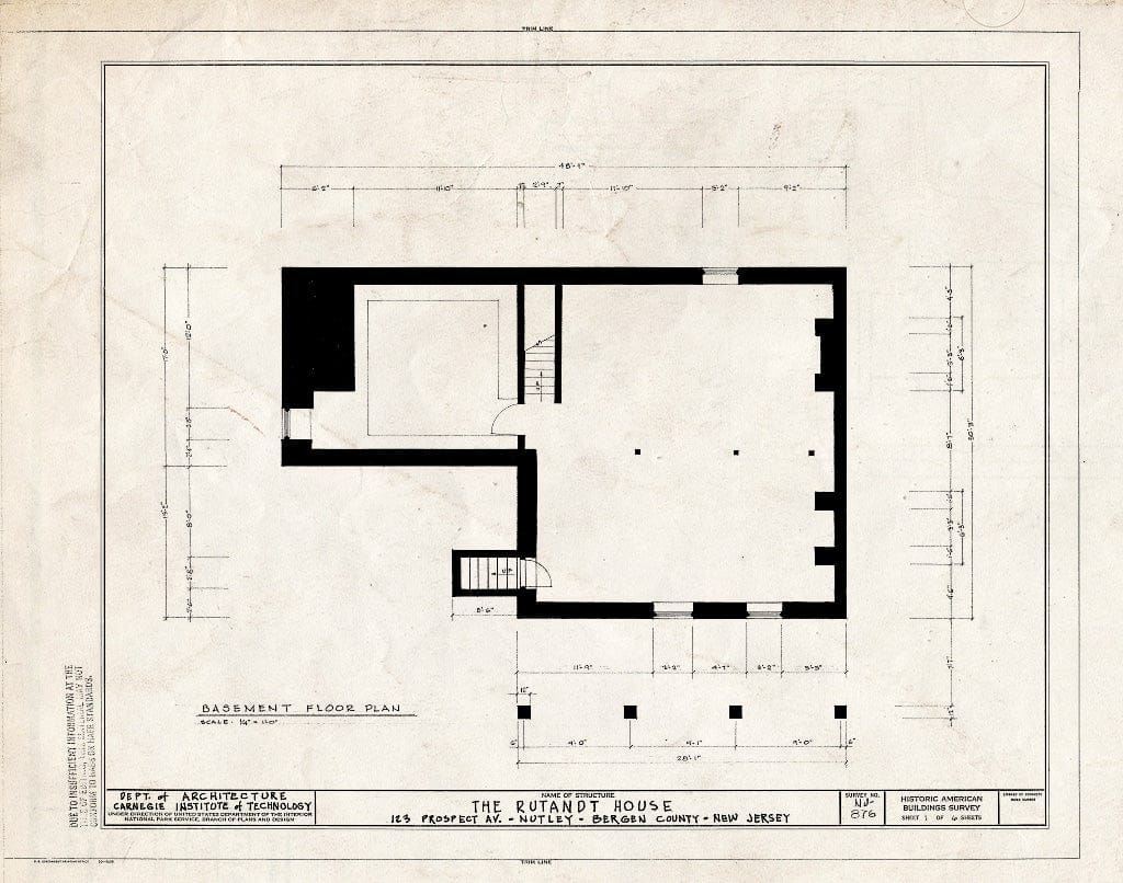Blueprint HABS NJ,7-NUT,5- (Sheet 1 of 6) - Rutandt House, 123 Prospect Avenue, Nutley, Essex County, NJ