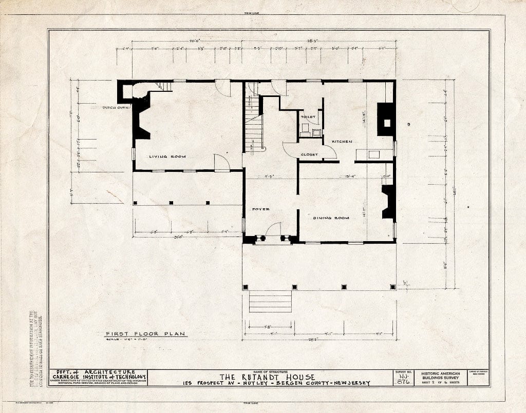 Blueprint HABS NJ,7-NUT,5- (Sheet 2 of 6) - Rutandt House, 123 Prospect Avenue, Nutley, Essex County, NJ