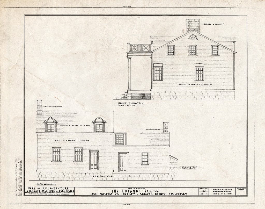 Blueprint HABS NJ,7-NUT,5- (Sheet 5 of 6) - Rutandt House, 123 Prospect Avenue, Nutley, Essex County, NJ